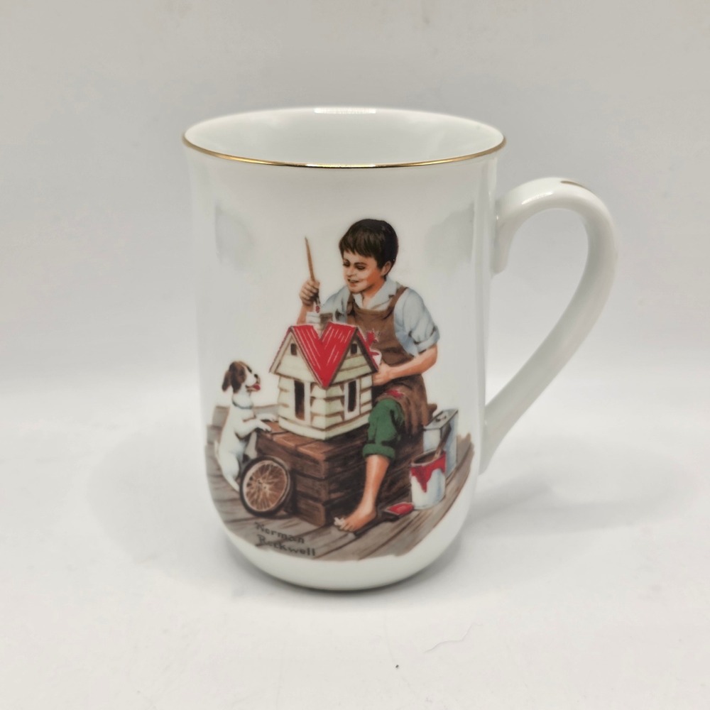 Norman Rockwell‎ Museum Mug White A Dollhouse For Sis 1982 Vintage Americana